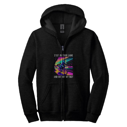 Stay In Your Lane Cat Biking Bicycle Zip Hoodies