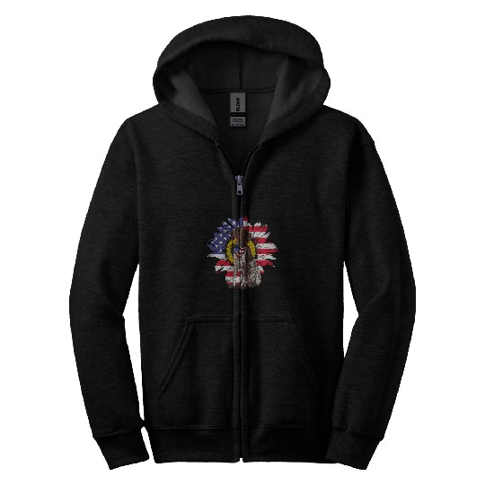 Sunflower American Flag German Shorthair Pointer Dog Lovers Zip Hoodies