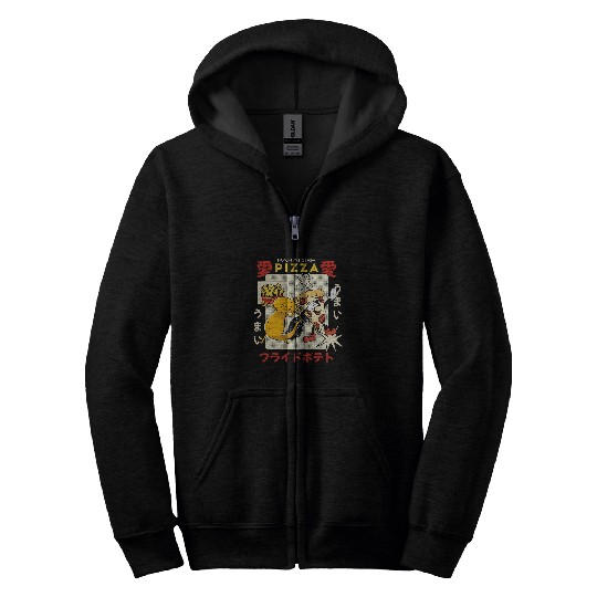 Kawaii Axolotls Pizza Dabbings Retro Aesthetic Japanese Anime Zip Hoodies