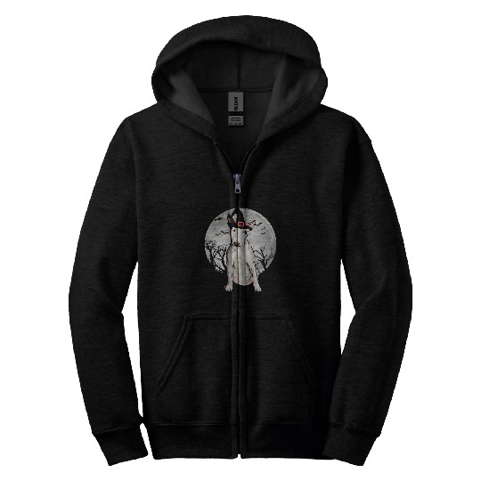 Scary Bull Terrier Dog Witch Hat Halloween Zip Hoodies