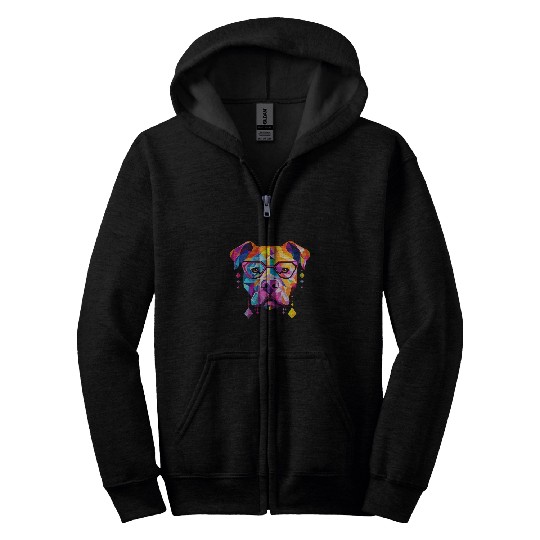 Polygonal Abstract Pitbull Cool Geometric Bright Colorful Zip Hoodies