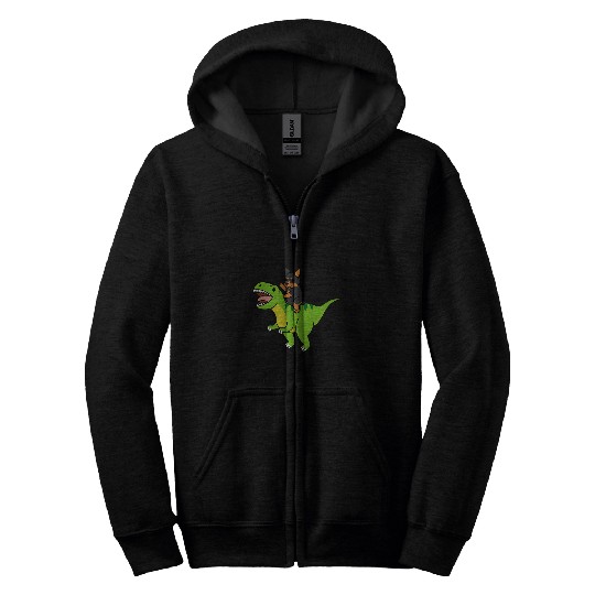 Miniature Pinscher Riding TRexs Dinosaur Dog Zip Hoodies