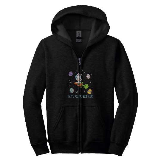 Lets Go Planet Egg Bunny Space Egg Easter Day Kids Toddler Zip Hoodies