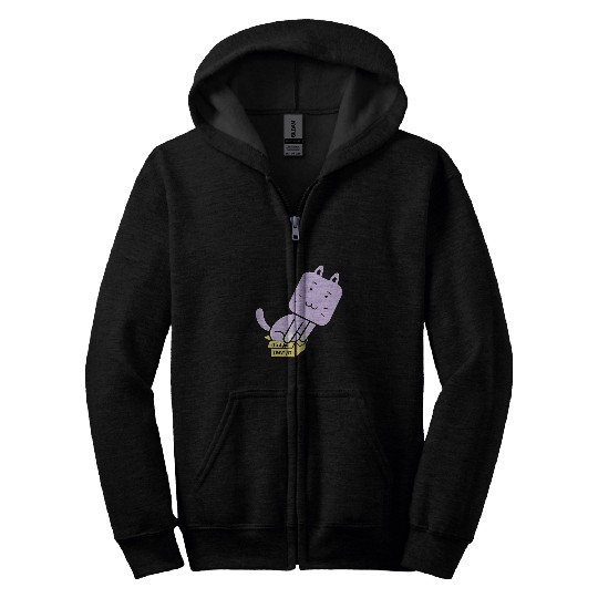 Strange Cat and little box meme art Zip Hoodies