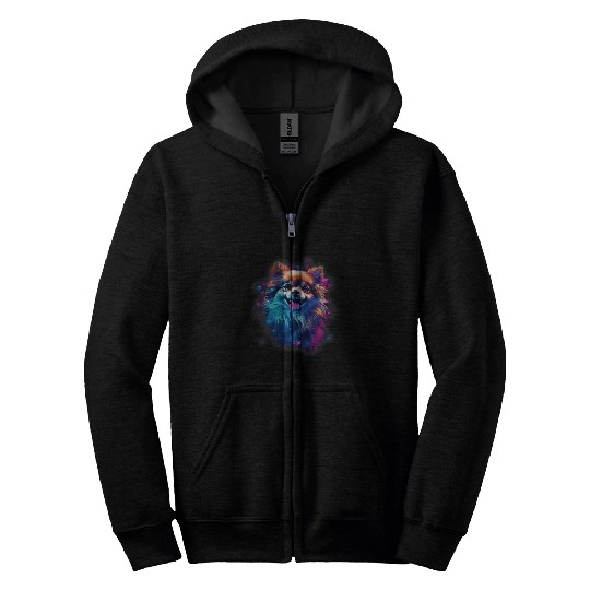 Pomeranian Dog Abstract Impression Colorful Graphic Art Zip Hoodies