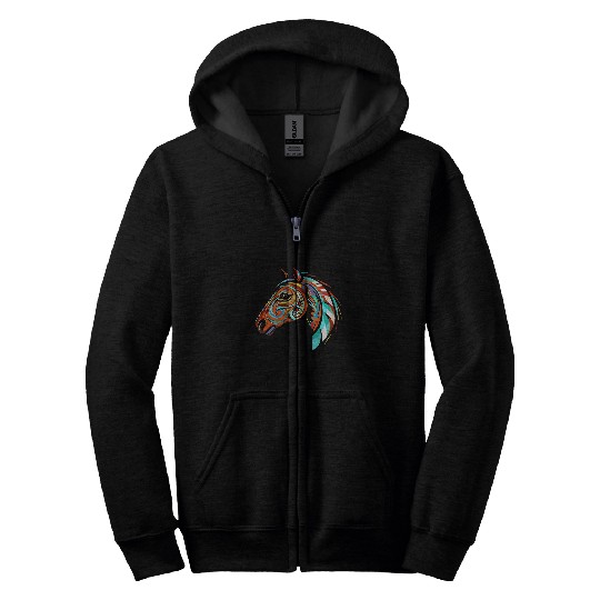 Native American Plains Style Tribal Art Horse Zip Hoodies