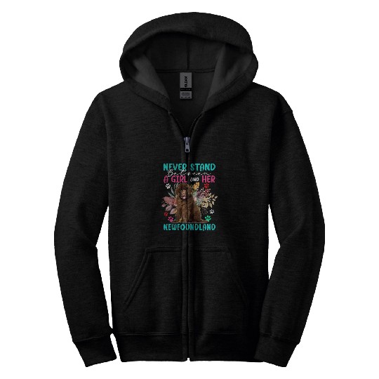 Never Stand Between A Girl And Her Newfoundland Floral Dog Zip Hoodies