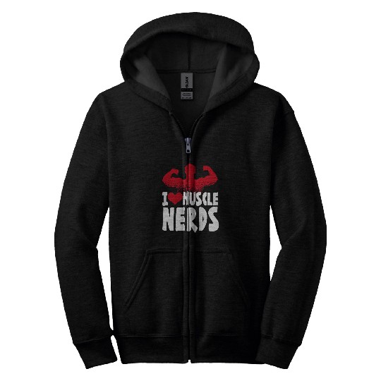 I love Muscle Nerds Fetish Adult Humor Gym Funny Fitness Zip Hoodies