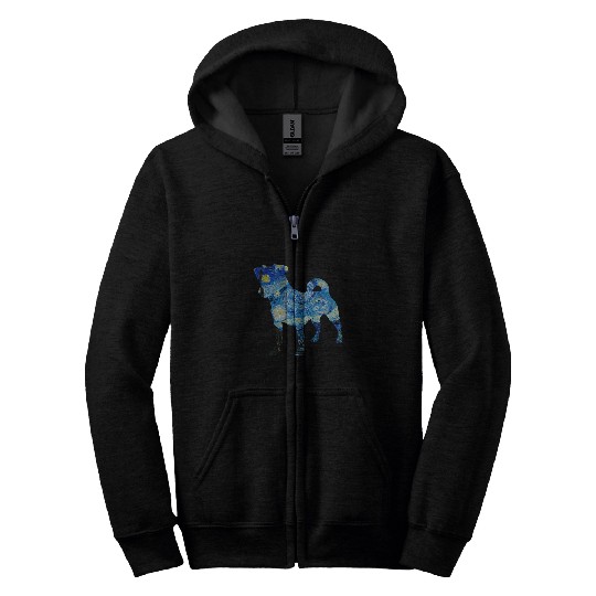 Jack Russel Van Gogh Starry Night Aesthetic Art Zip Hoodies