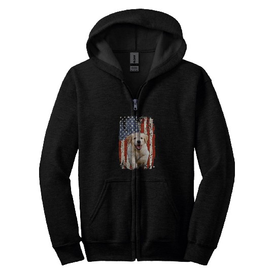 Labrador Lab Dog American White Labrador USA Flag Zip Hoodies