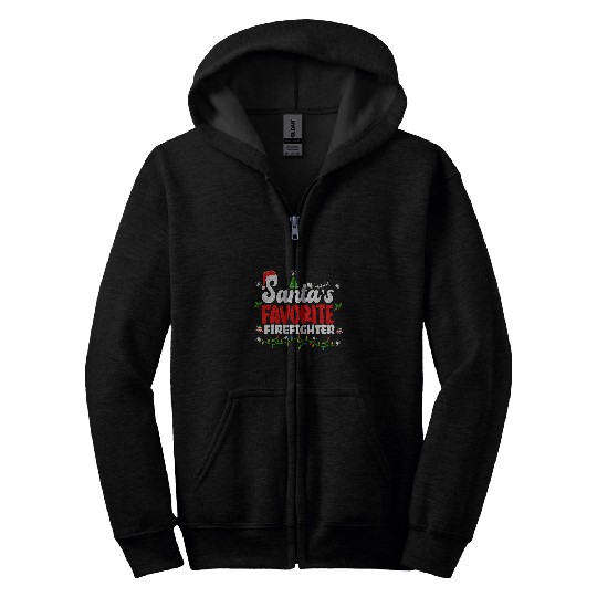 Santas Favorite Firefighter Christmas Holiday Fires Rescuer Zip Hoodies