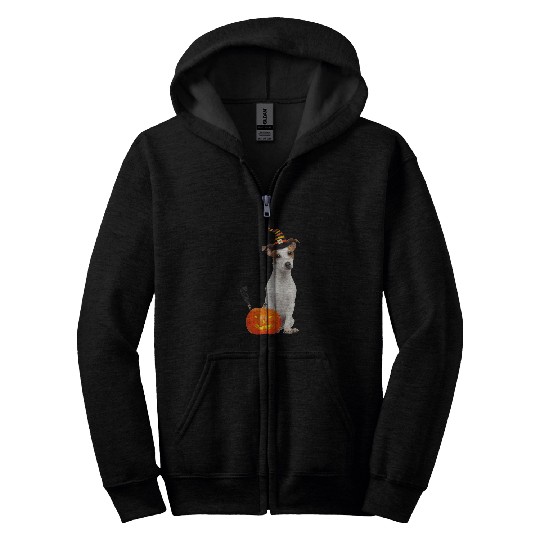 Jack Russel Witch Hat Halloween Dog Costume Zip Hoodies