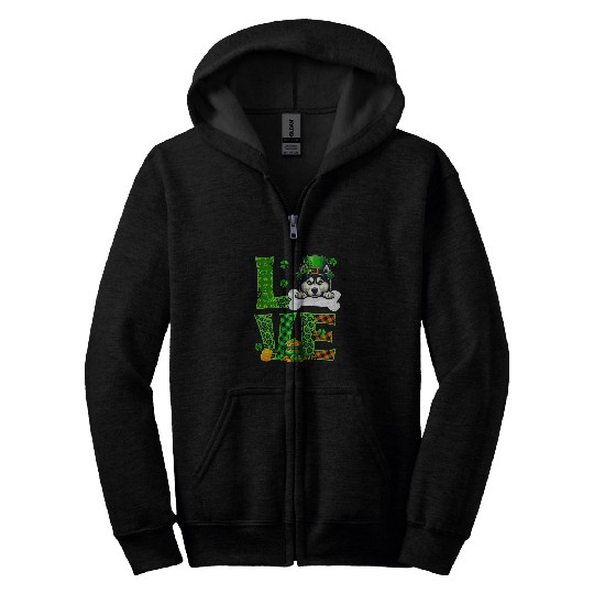 LOVE Leopard Shamrocks Husky St  Patricks Day Hat Zip Hoodies