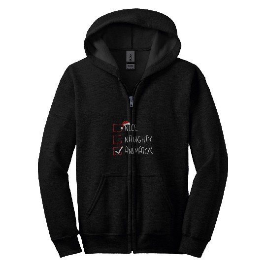 Nice Naughty Animator Christmas List Santa Claus Artist Xmas Zip Hoodies