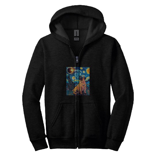 Total Solar Eclipse Pug Dog Zip Hoodies