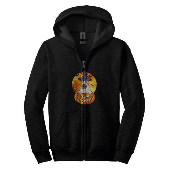 Jack Russel Terrier Witch Pumpkin Halloween Dog Lover Funny Zip Hoodies