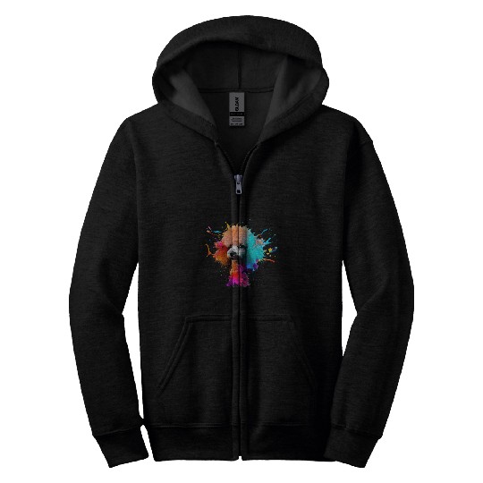 Poodle Colorful Paint Splashes Abstract Art Dog Zip Hoodies