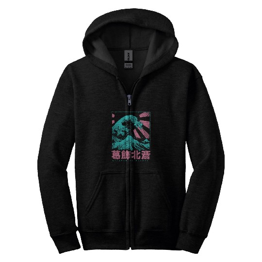 Japan Aesthetic Hokusai Japanese Great Wave Off Kanagawa Zip Hoodies