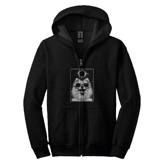 Solar Eclipse 2024 Totality Tarot Card Pomeranian Dog Zip Hoodies