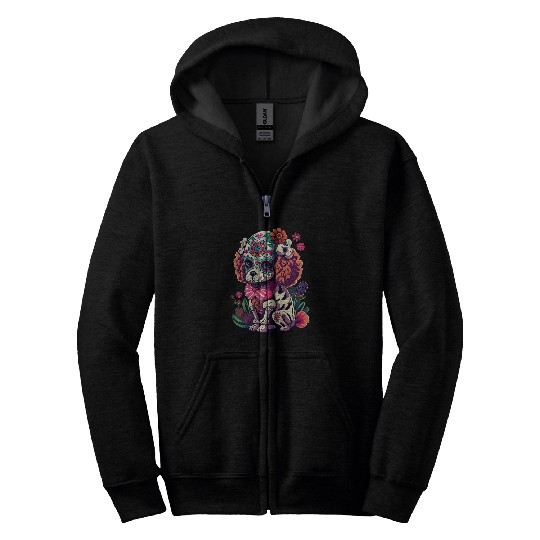 Poodle Sugar skull Dia De Los Muertos halloween Zip Hoodies