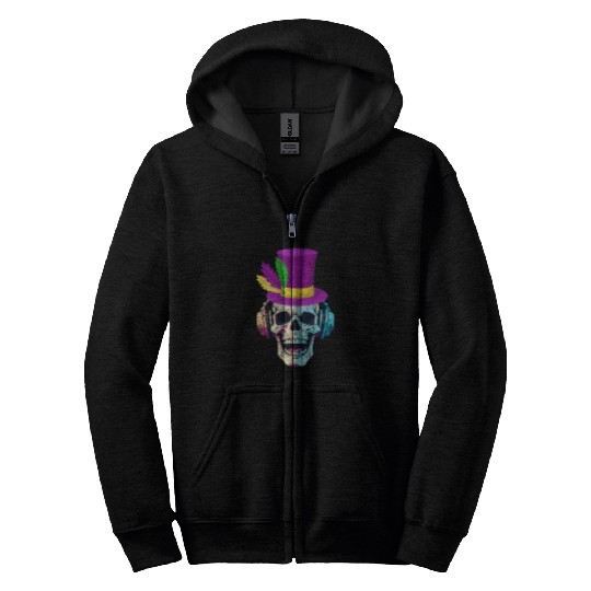 Mardi Gras Skull Top Hat New Orleans Witch Doctor Voodo Zip Hoodies