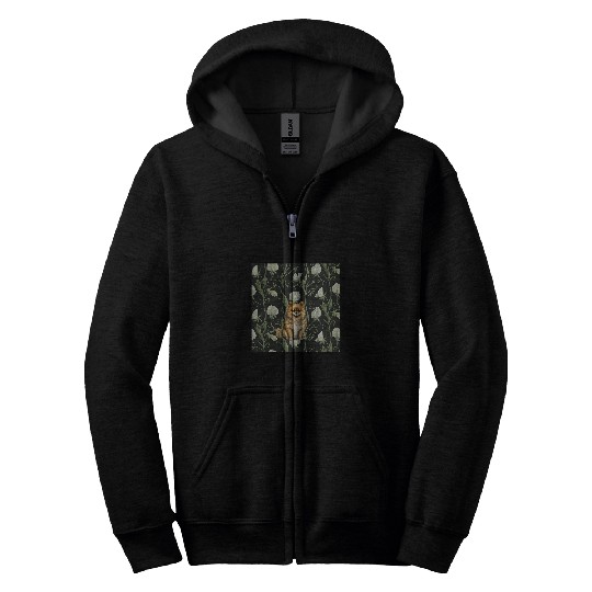 Pomeranian White Green Sweet Pea vintages Flower Zip Hoodies