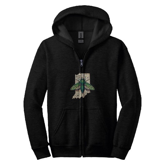 indianas Map Cicadas Insect 2024 Comeback Tour Entomologist Zip Hoodies