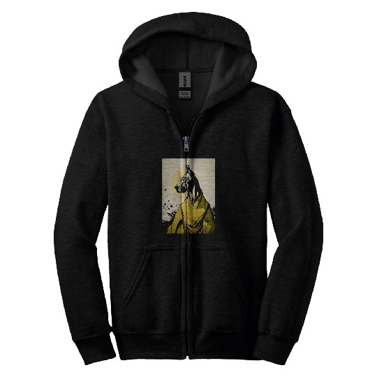 vintages Noble Japanese Art Samurai German Mastiff dog Zip Hoodies