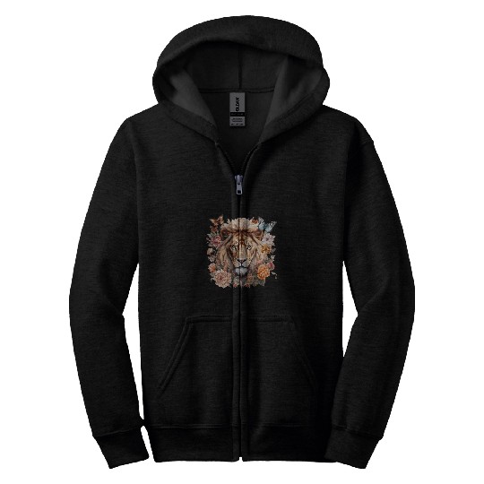 Lion head butterflies and flowers Safari Animal kingdom Zip Hoodies