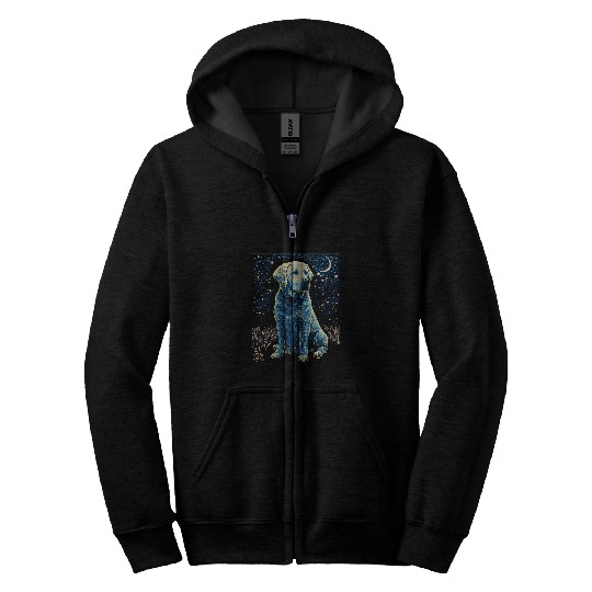 Labrador Lab Dog Starry Night Van Gogh Labrador Mom Dad Zip Hoodies