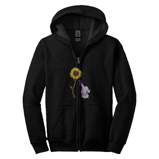 purple ribbon elephant sunflower epilepsy awareness Zip Hoodies