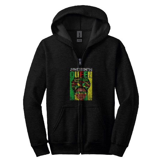 Juneteenth Queen Melanin Black Women Natural Hair Word Art Zip Hoodies