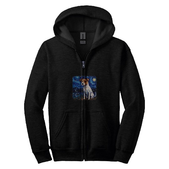 Van gogh Jack Russell Terrier in starry night 1 Zip Hoodies
