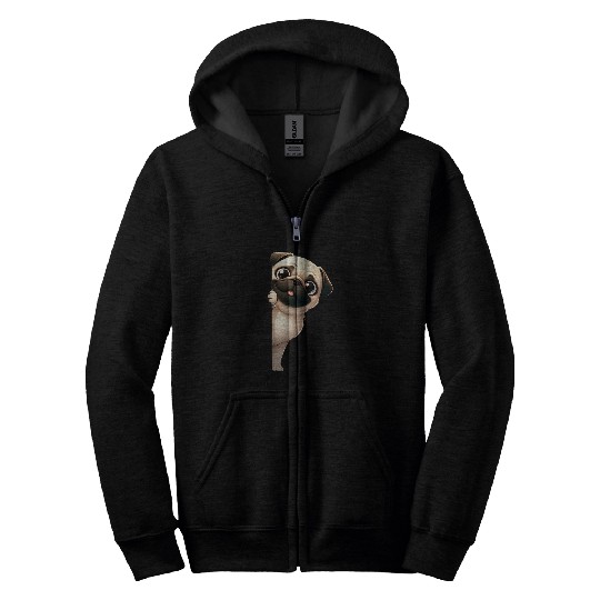 Pug Peeking Around Corner Dog Lovers Zip Hoodies