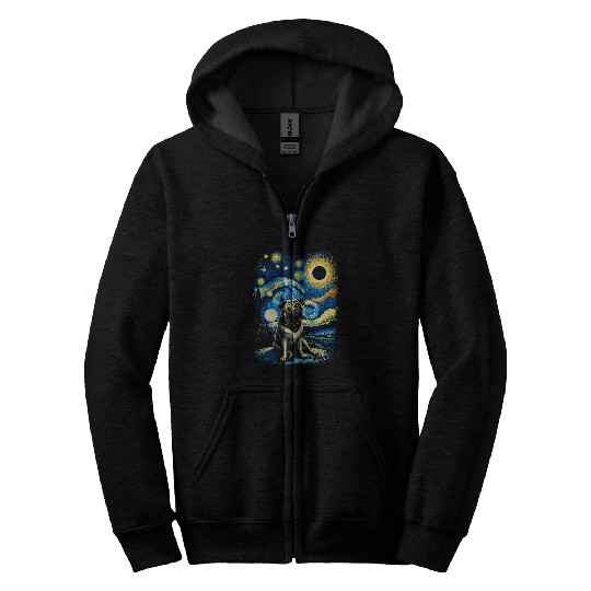 Pug Dog Little Animals Starry Night Cute Pet Solar Eclipse Zip Hoodies