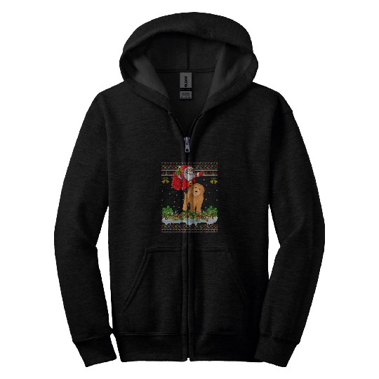Dog Goldendoodle Xmas Ugly Santa Riding Goldendoodle Dog Christmas Zip Hoodies