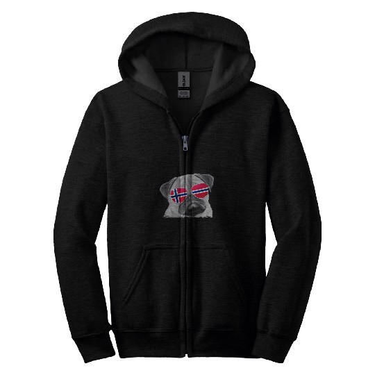 Pug Dog Norway Flag Sunglasses Zip Hoodies