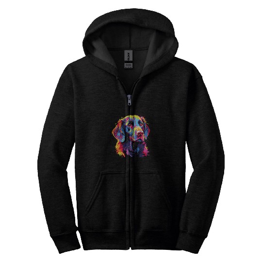 Watercolor Colorful Flat Coated Retriever Dog Zip Hoodies