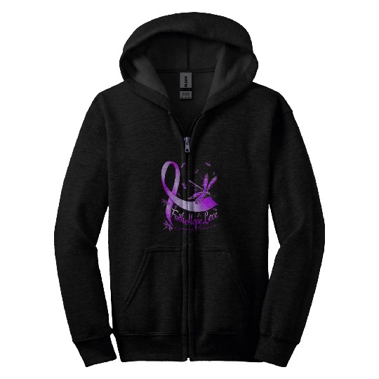 Faith Hope Love Dragonfly Purple Ribbon Epilepsy Awareness Zip Hoodies