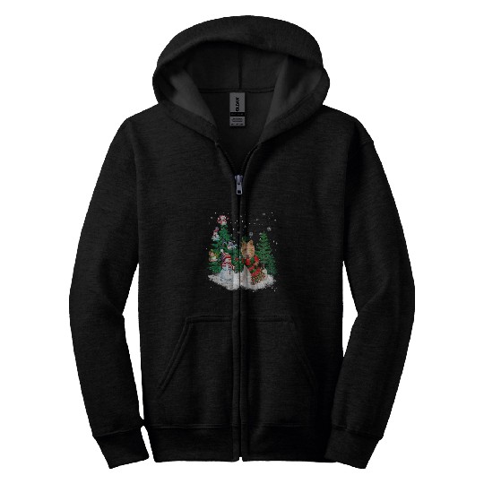 Wire Fox Terrier Dog Christmas Snowman xmass Tree Pajama Zip Hoodies