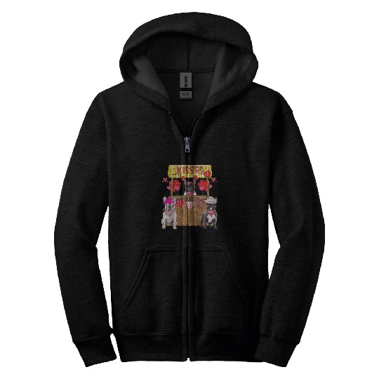 Women French Bulldog Kissing Booth Valentines Day Dog Lover Zip Hoodies