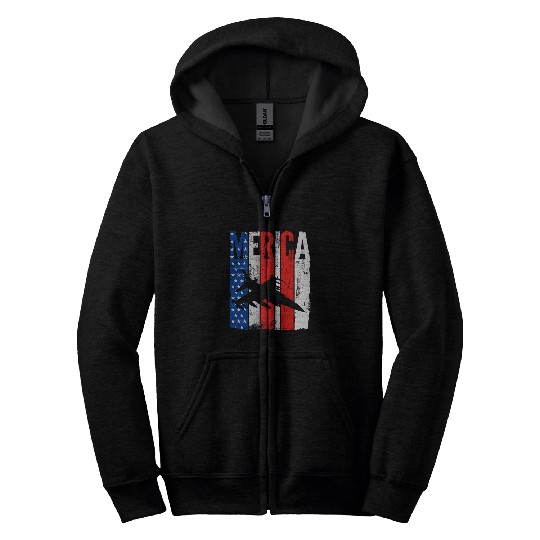 American Flag Pilot Hornet Fighter Jet 4th Of July Airplane Zip Hoodies