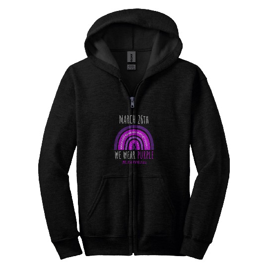 Women Men Kids Rainbow We Wear Purple Day Epilepsy Awareness Zip Hoodies