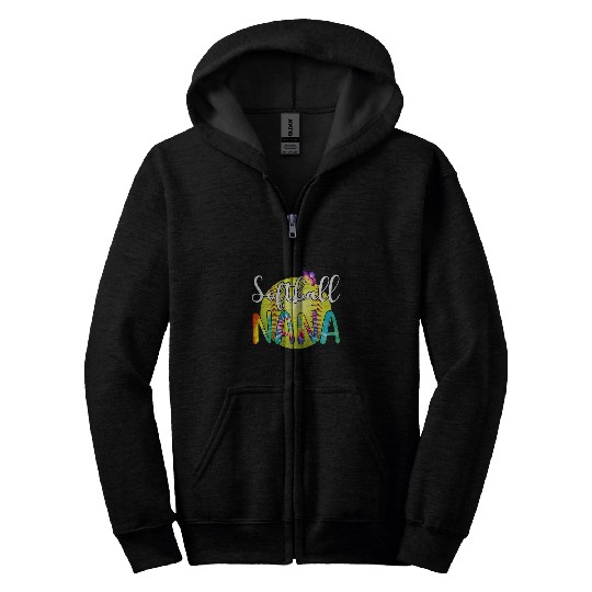 women softball nana love baseball tie dye mom Zip Hoodies