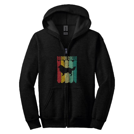 Rough Collie Retro vintages 70s 80s Style 1 Zip Hoodies