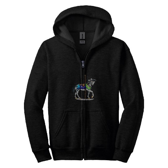 White Carousel Horse Zip Hoodies