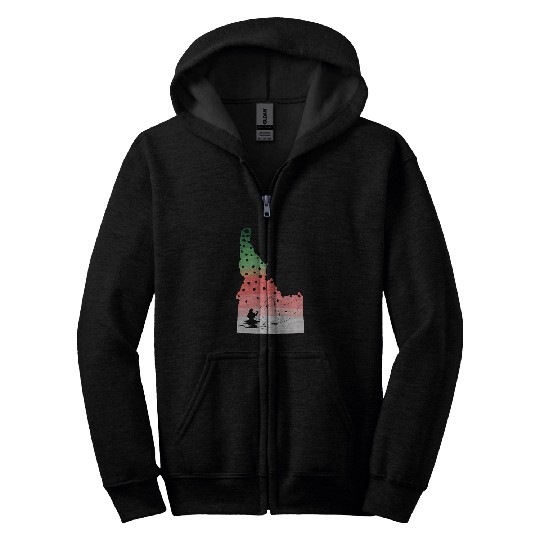 vintages Fish Idaho State Map ID Fly Fishing Zip Hoodies