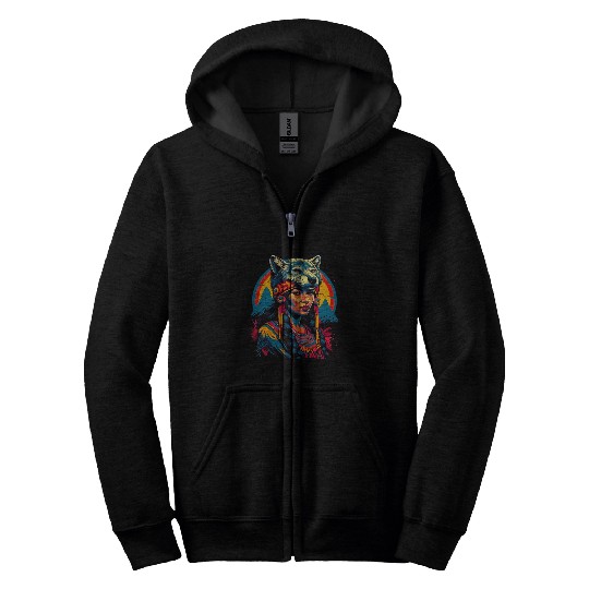 Woman wolfs Head Native American Spirituality Zip Hoodies