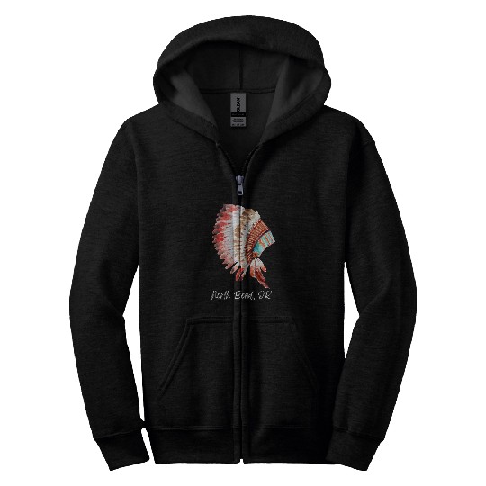 NorthBend Oregon Watercolor Native American Headdress Zip Hoodies