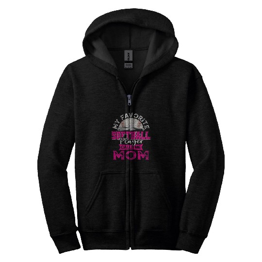 Womens My Favorite Softball Player Calls Me Mom USA Mothers day 1 Zip Hoodies